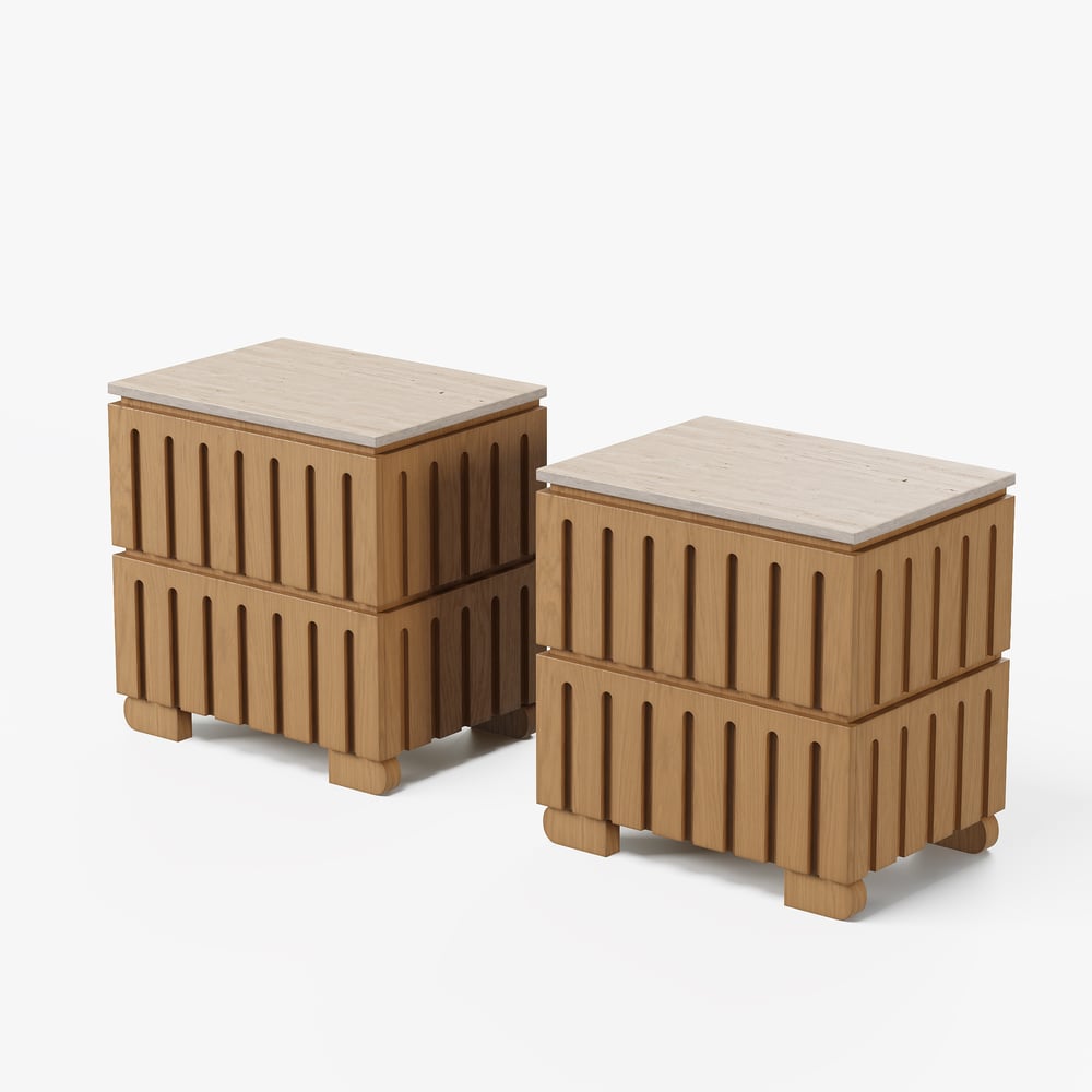 Modern Solid Wood King Upholstered Bed & 2 Drawer Ash Wood Nightstand Set window image