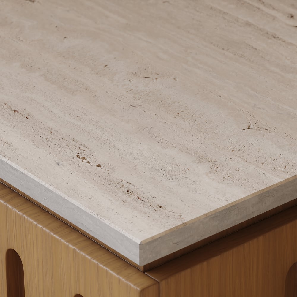 Ash Wood 2-Drawer Nightstand with Faux Travertine Top window image