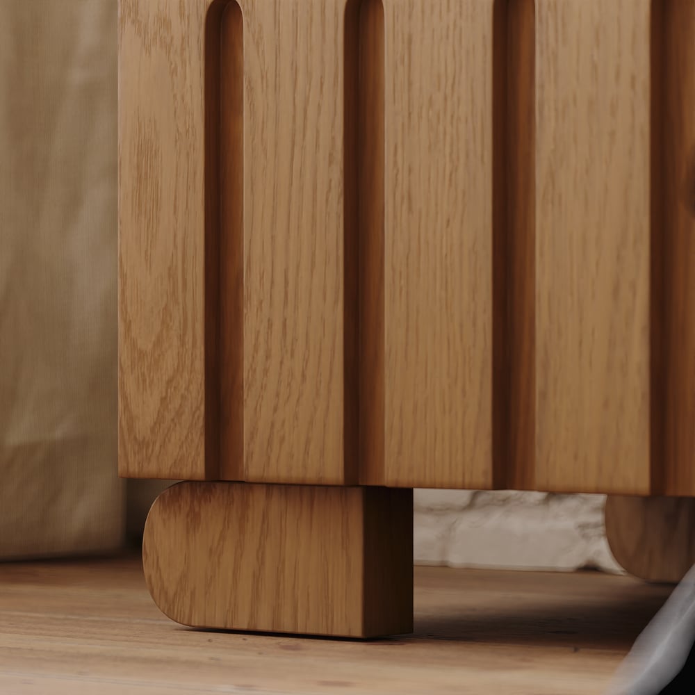 Ash Wood 2-Drawer Nightstand with Faux Travertine Top window image