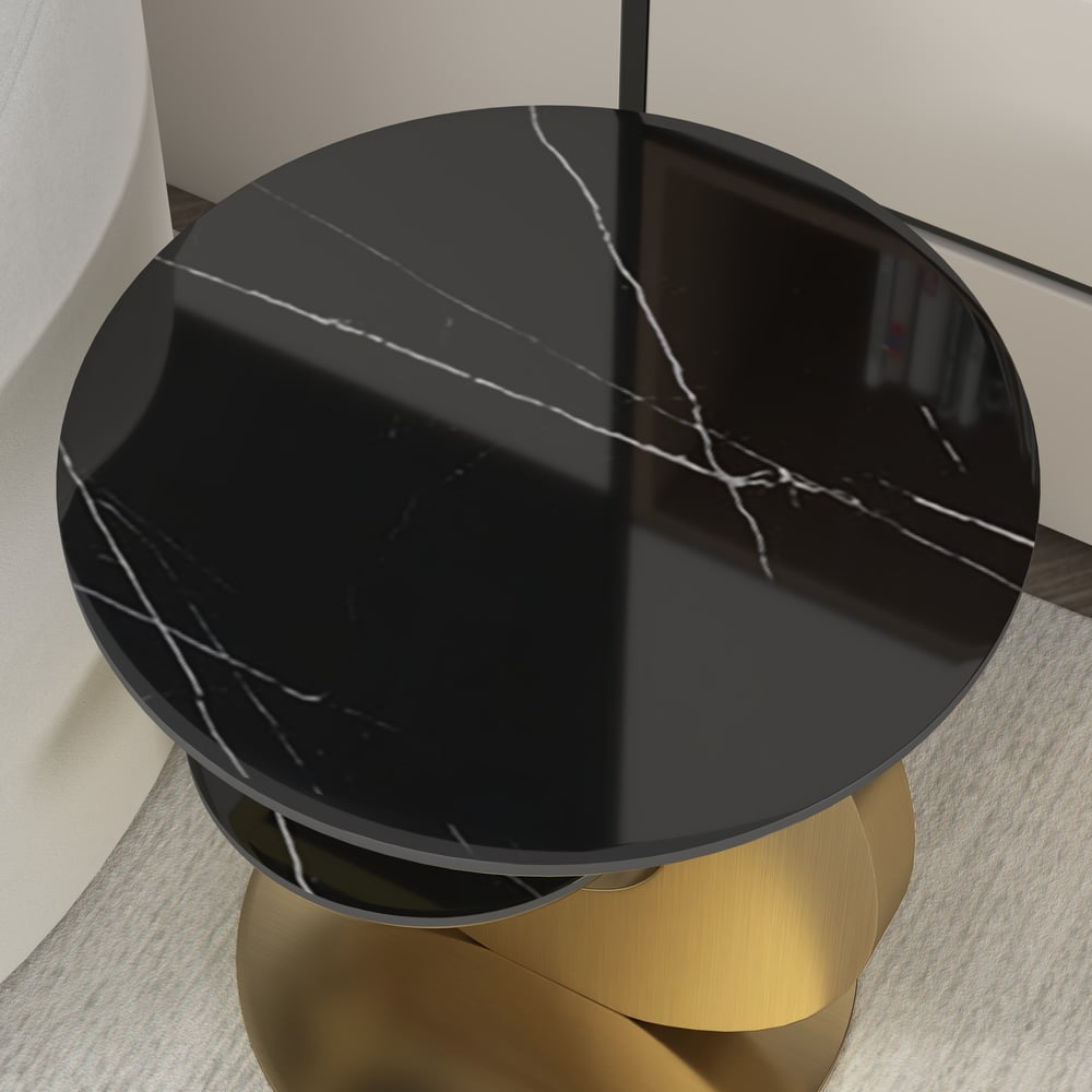 500mm Round Sintered Stone 2-Tier Gold Moon-Shaped Side Table window image