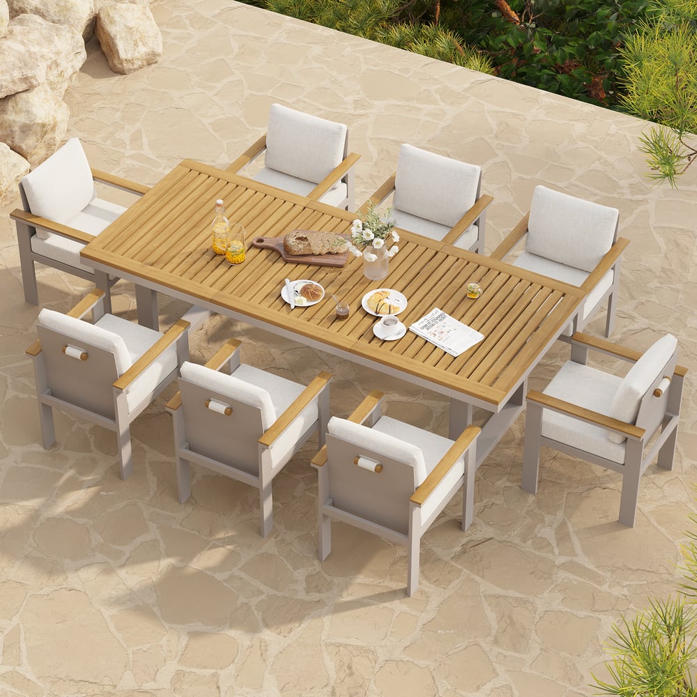 Axis 9 Pieces Rectangle Wood & Aluminum Outdoor Patio Dining Set for 8 Person window image