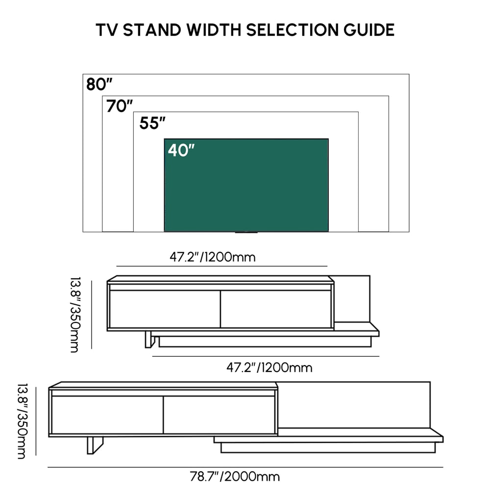 Fero Walnut Extendable TV Stand with 2 Drawers(47"-79") weights dimensions image