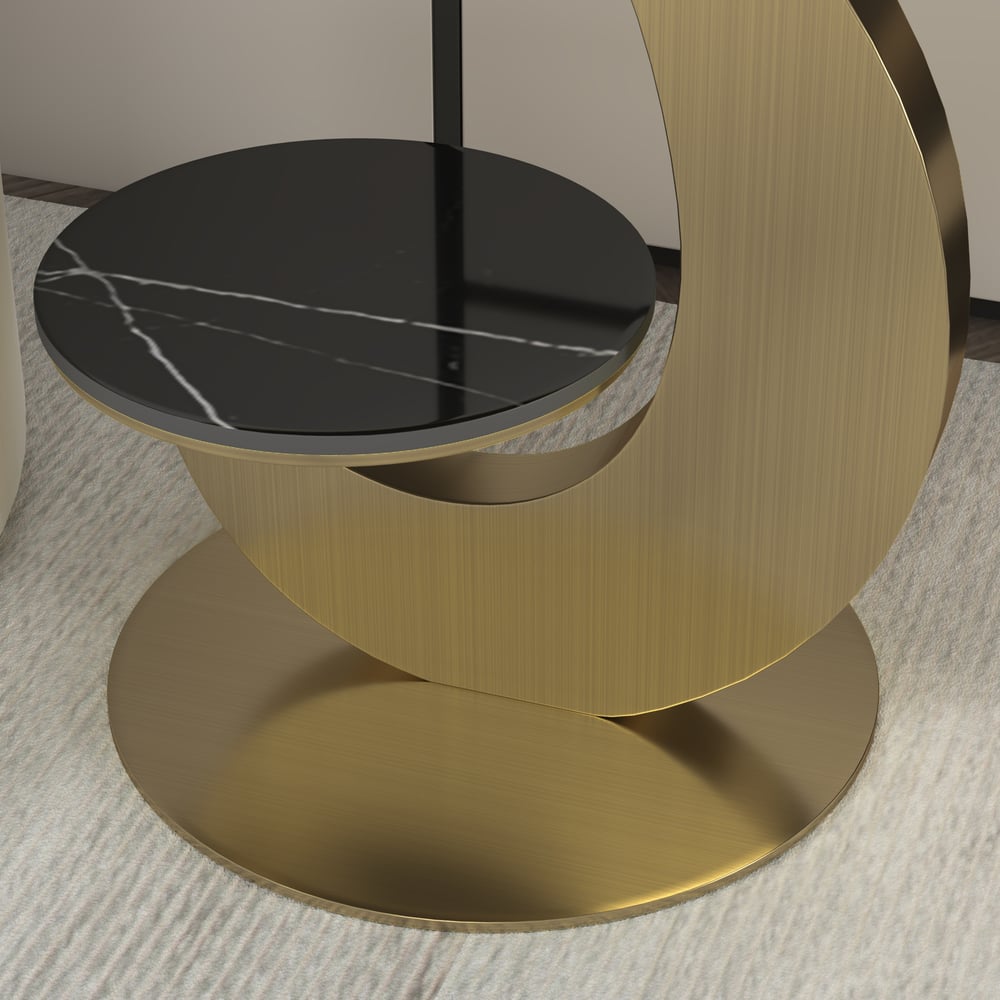 500mm Round Sintered Stone 2-Tier Gold Moon-Shaped Side Table window image