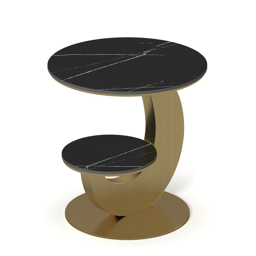 500mm Round Sintered Stone 2-Tier Gold Moon-Shaped Side Table window image