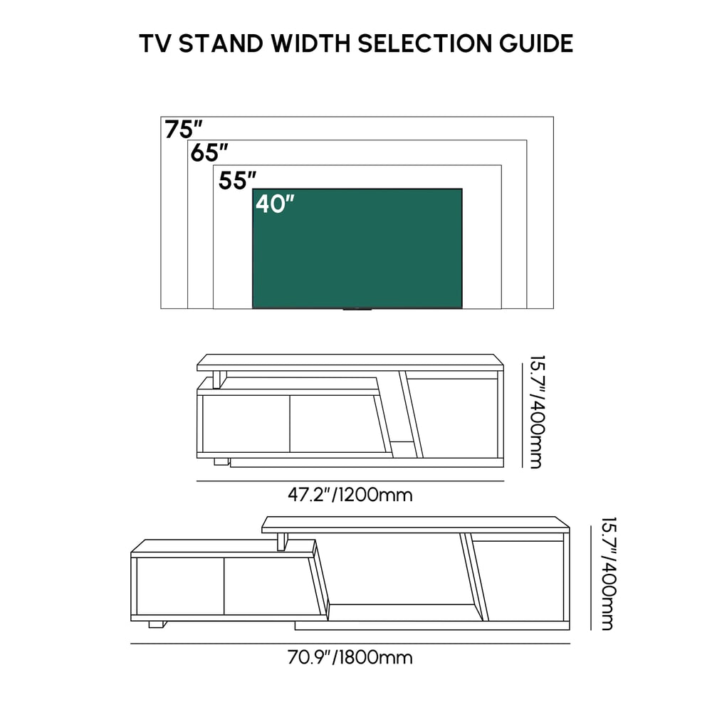 Fero extendable TV cabinet in white and walnut with 3 drawers, 120-180 cm weights dimensions image