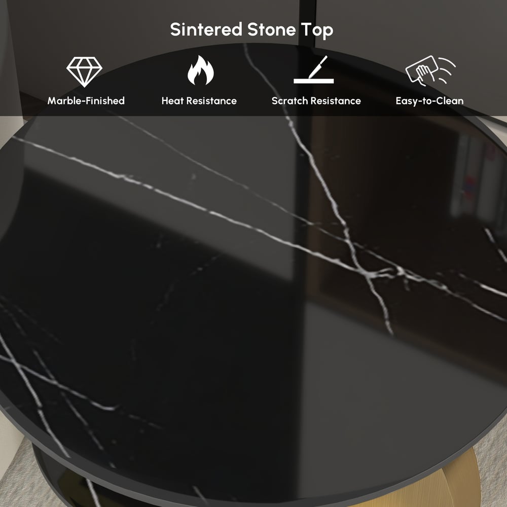 500mm Round Sintered Stone 2-Tier Gold Moon-Shaped Side Table window image