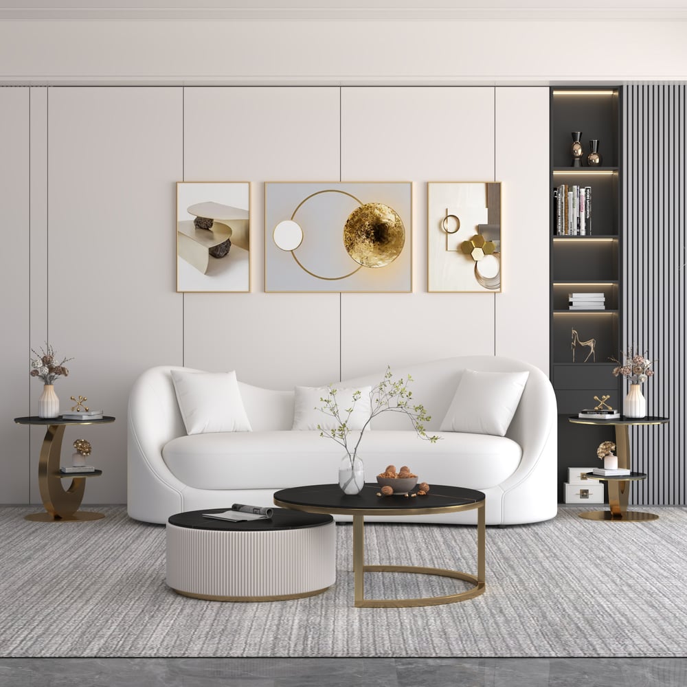 500mm Round Sintered Stone 2-Tier Gold Moon-Shaped Side Table window image