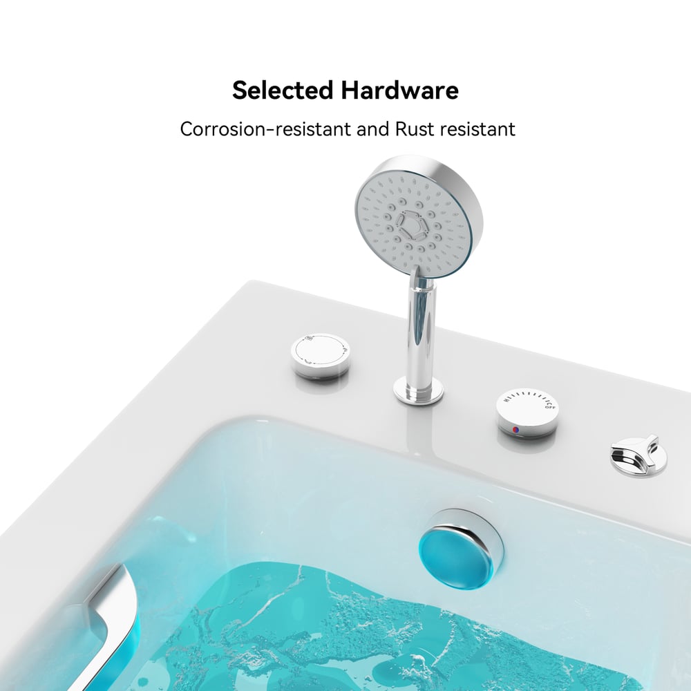 66.7" Fluted Double Jacuzzi Bathtub Acrylic with LED-Lit Waterfall Pillow window image