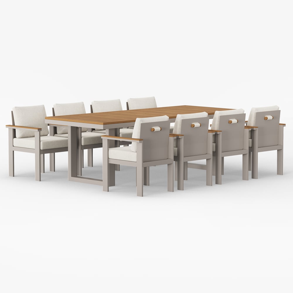 Axis 9 Pieces Rectangle Wood & Aluminum Outdoor Patio Dining Set for 8 Person window image