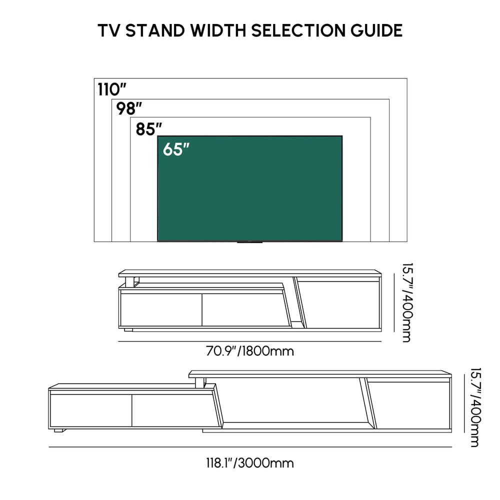 Fero Walnut Reversible Extendable TV Stand with 3 Drawers(71"-120") weights dimensions image