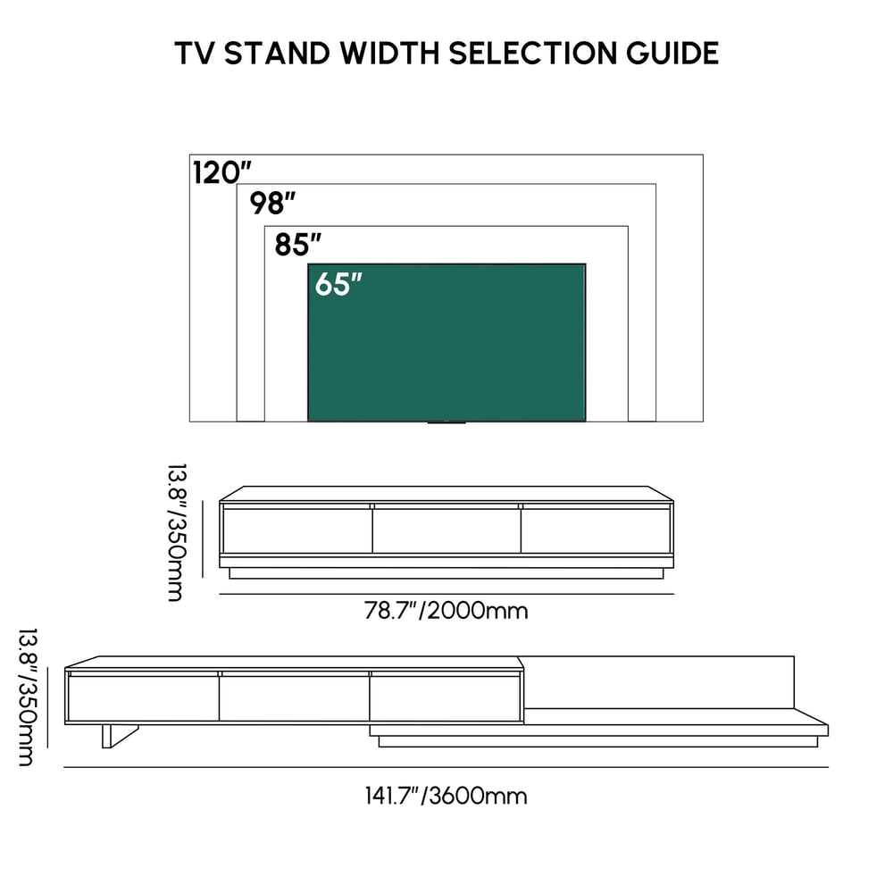 Fero Extendable TV Stand with 3 Drawers(2000mm-3600mm) weights dimensions image