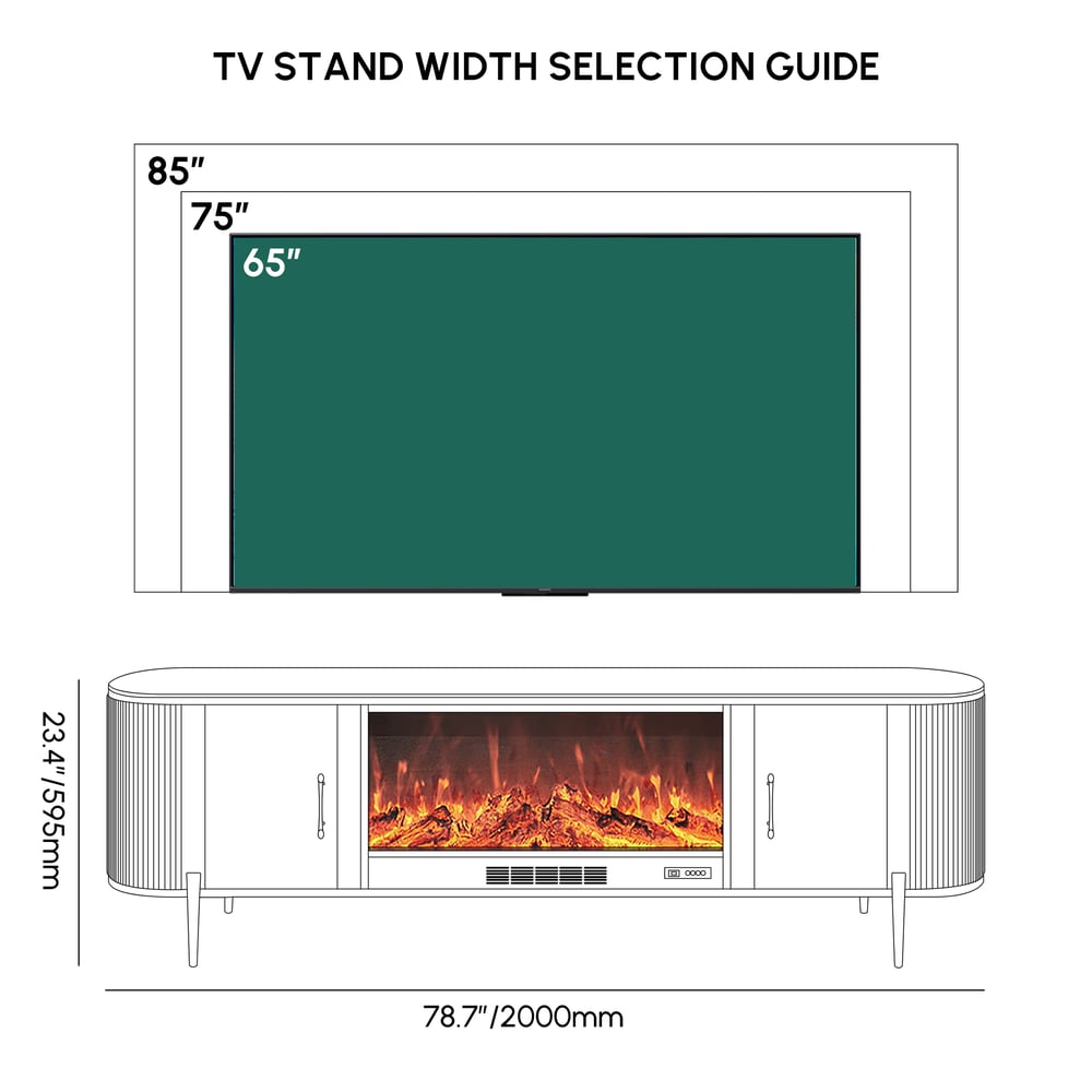 78.7" Sintered Stone Top Electric Fireplace TV Stand with Remote Control and Storage weights dimensions image