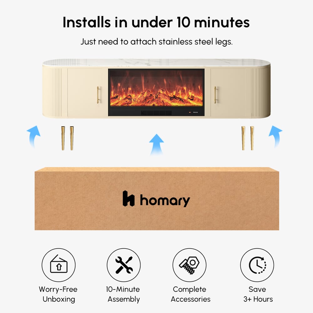 78.7" Sintered Stone Top Electric Fireplace TV Stand with Remote Control and Storage window image