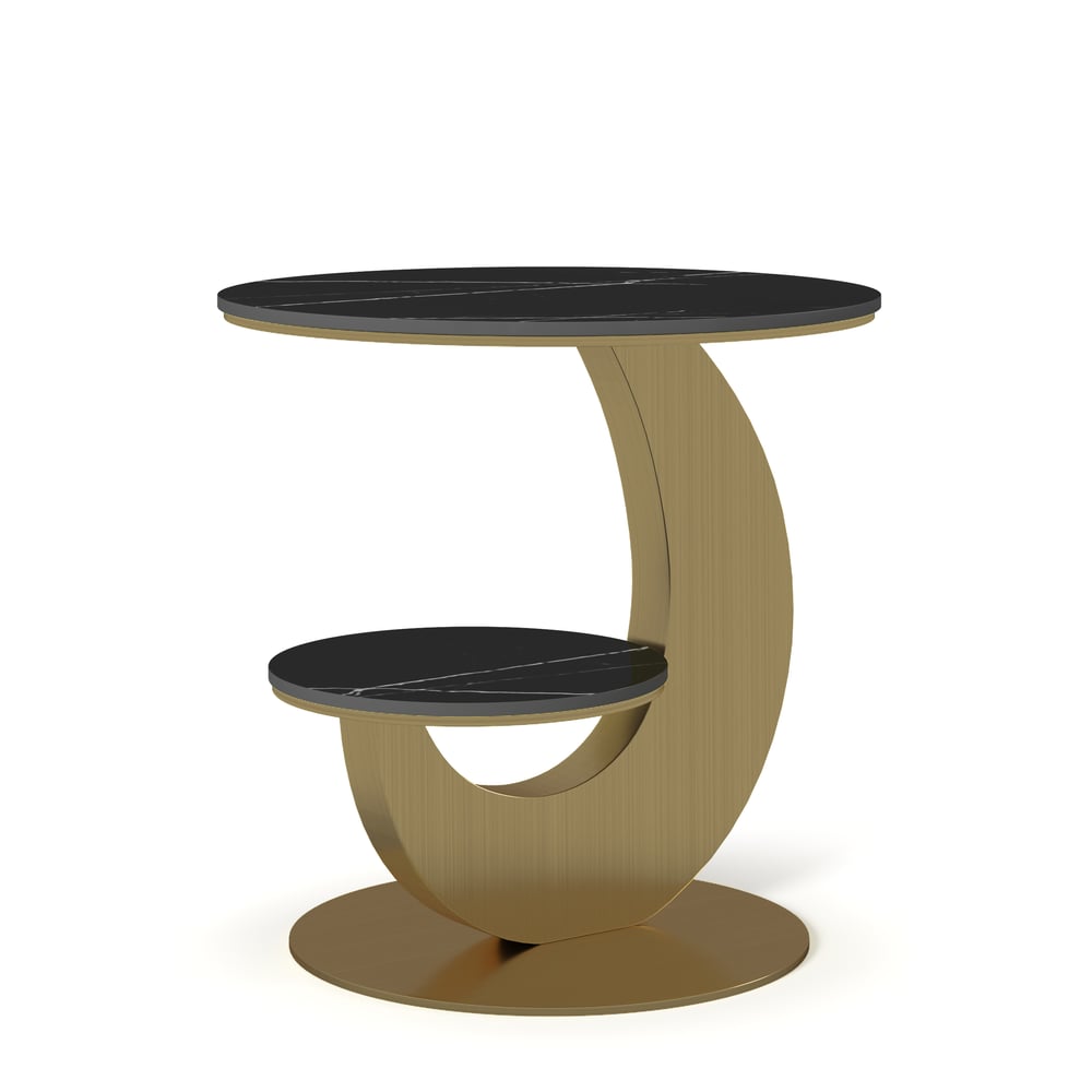 500mm Round Sintered Stone 2-Tier Gold Moon-Shaped Side Table window image
