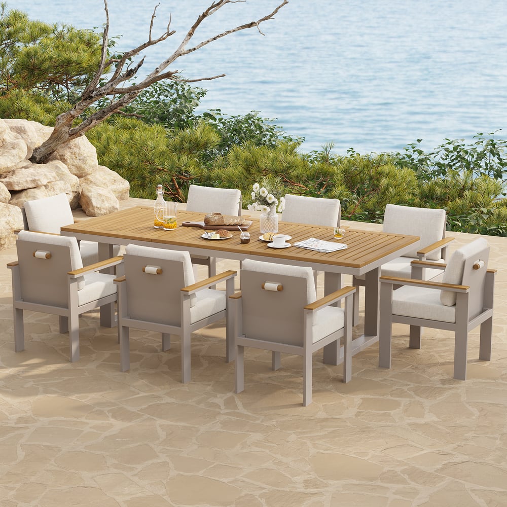 Axis 9 Pieces Rectangle Wood & Aluminum Outdoor Patio Dining Set for 8 Person window image