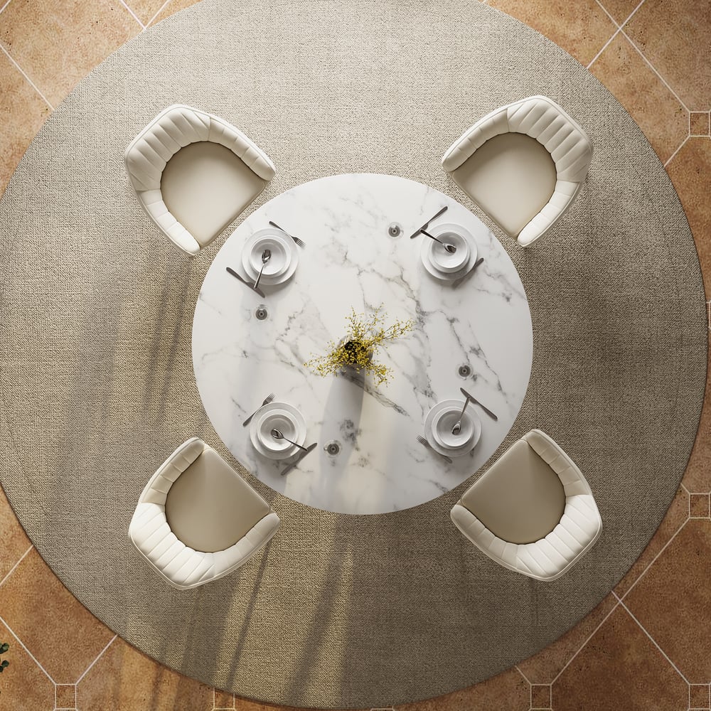 Juego de mesa de comedor de piedra sinterizada redonda de estilo moderno de 1350 mm con 4 sillas imagen de ventana