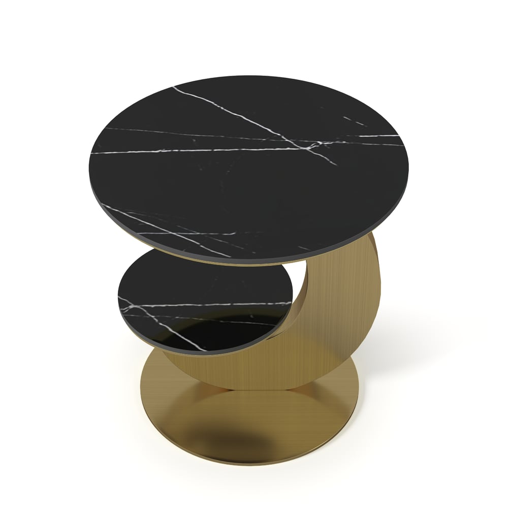 500mm Round Sintered Stone 2-Tier Gold Moon-Shaped Side Table window image