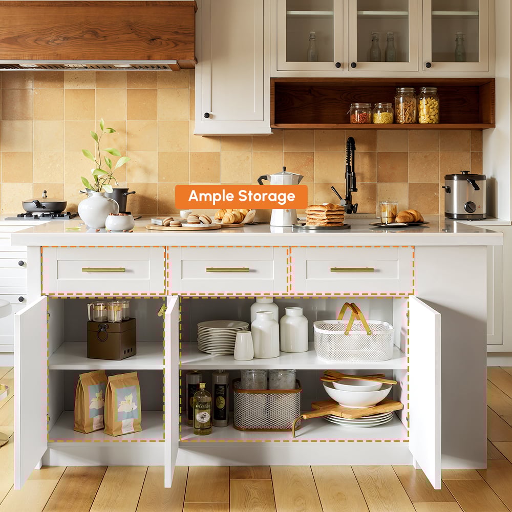 Îlots de cuisine de 1800 mm en pierre frittée blanche moderne avec armoire de rangement image de fenêtre