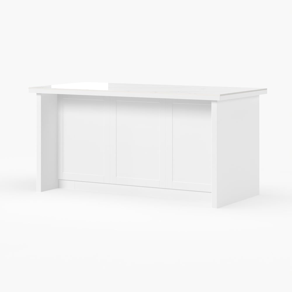 Îlots de cuisine de 1800 mm en pierre frittée blanche moderne avec armoire de rangement image de fenêtre