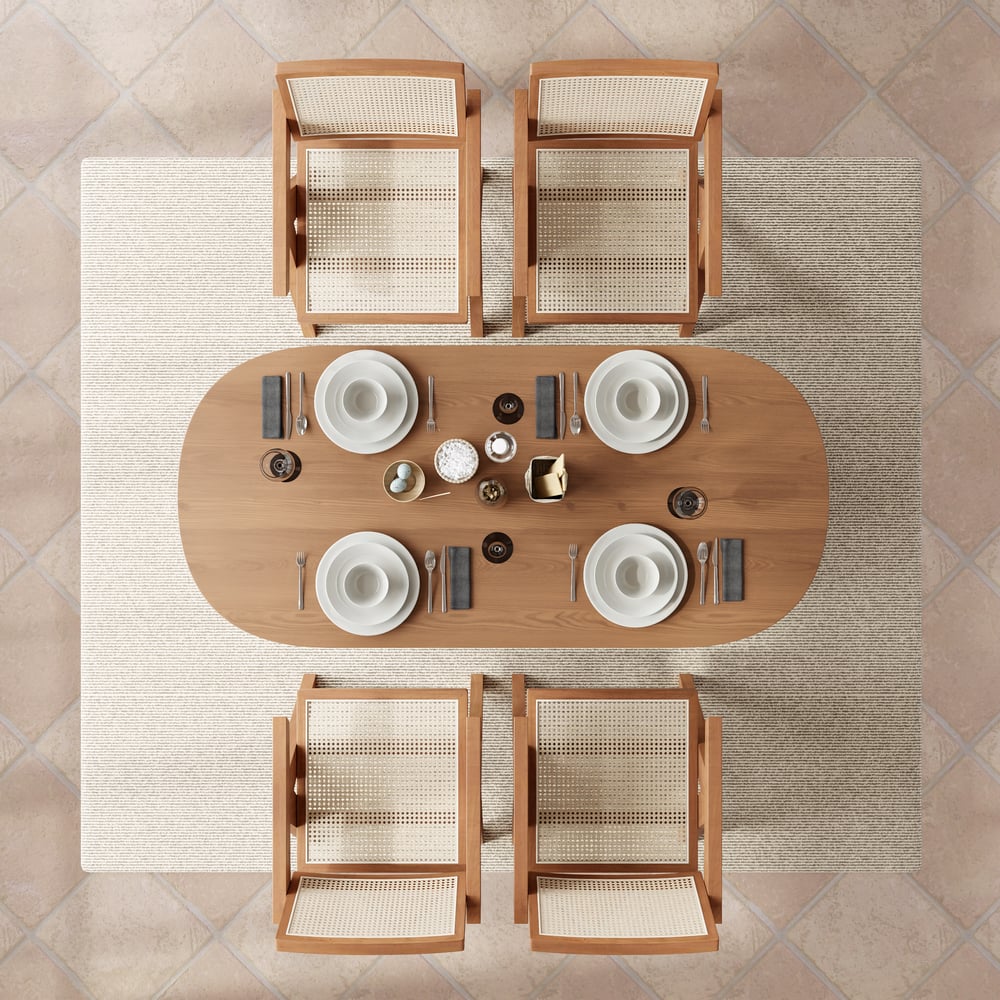 Tintica Series 59" Japandi Style Oval Wood Dining Table Walnut Seats 4 People window image