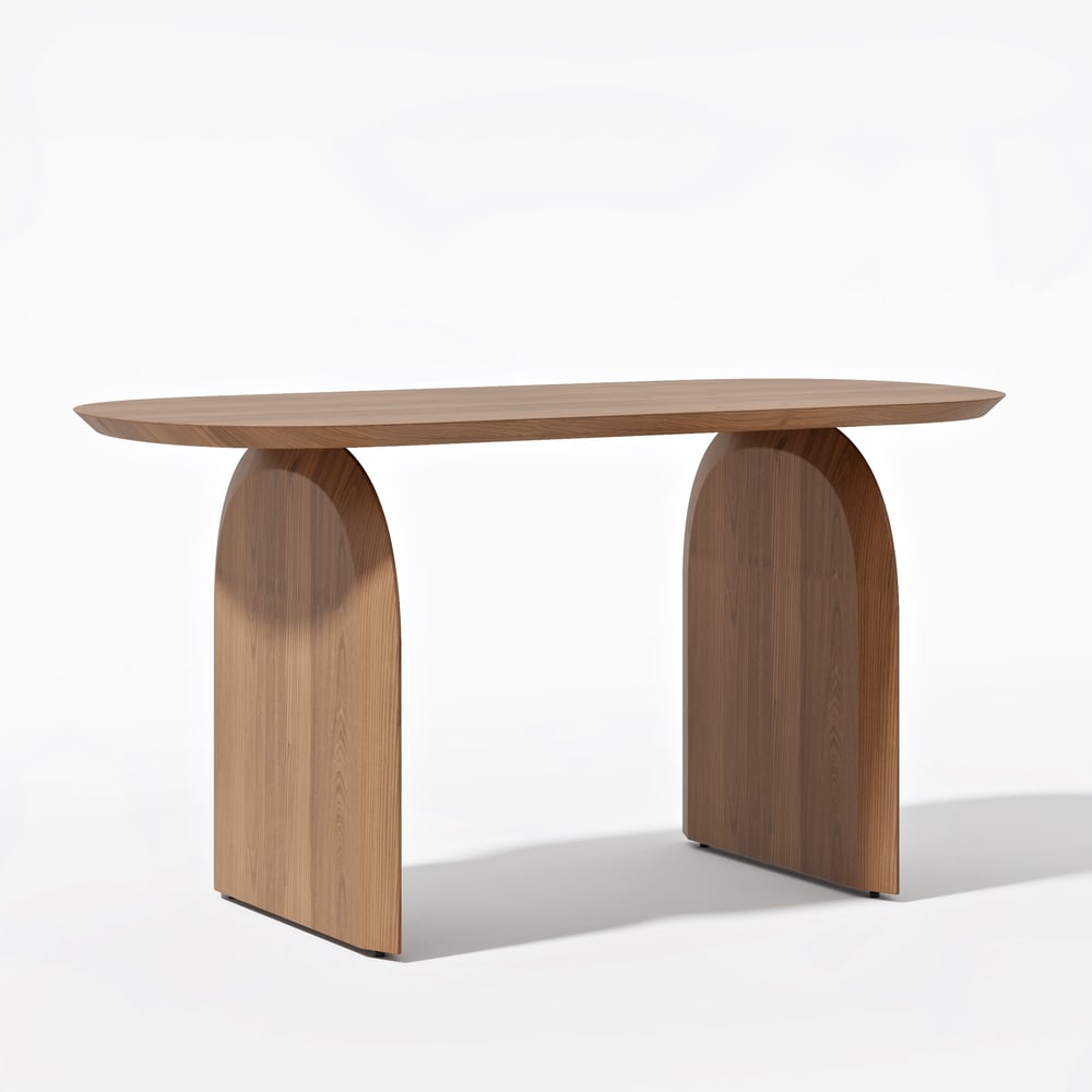 Tintica Series 59" Japandi Style Oval Wood Dining Table Walnut Seats 4 People window image