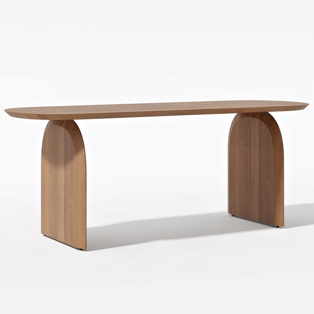 Tintica Series 78.7" Japandi Style Oval Wood Dining Table Walnut Seats 6-8 People window image