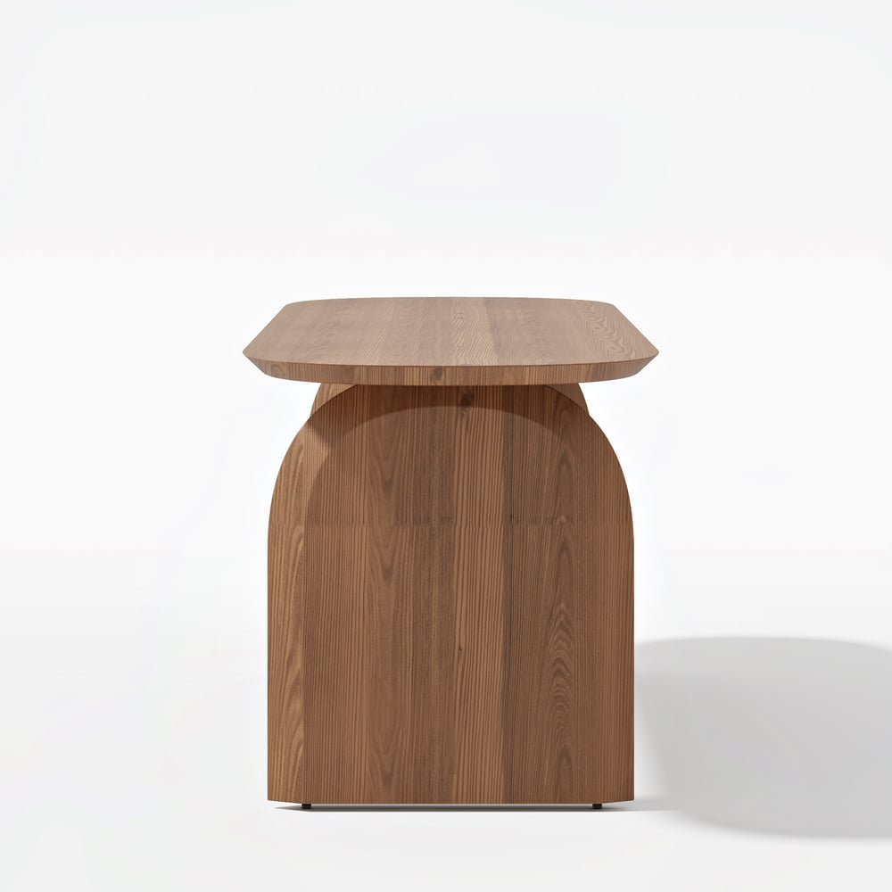 Tintica Series 78.7" Japandi Style Oval Wood Dining Table Walnut Seats 6-8 People window image