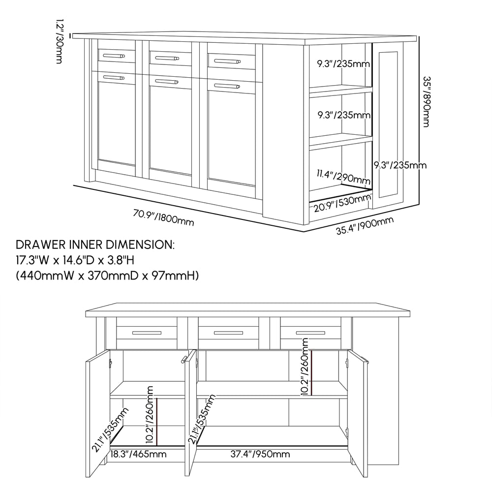 Îlots de cuisine de 1800 mm en pierre frittée blanche moderne avec armoire de rangement Poids, dimensions, image