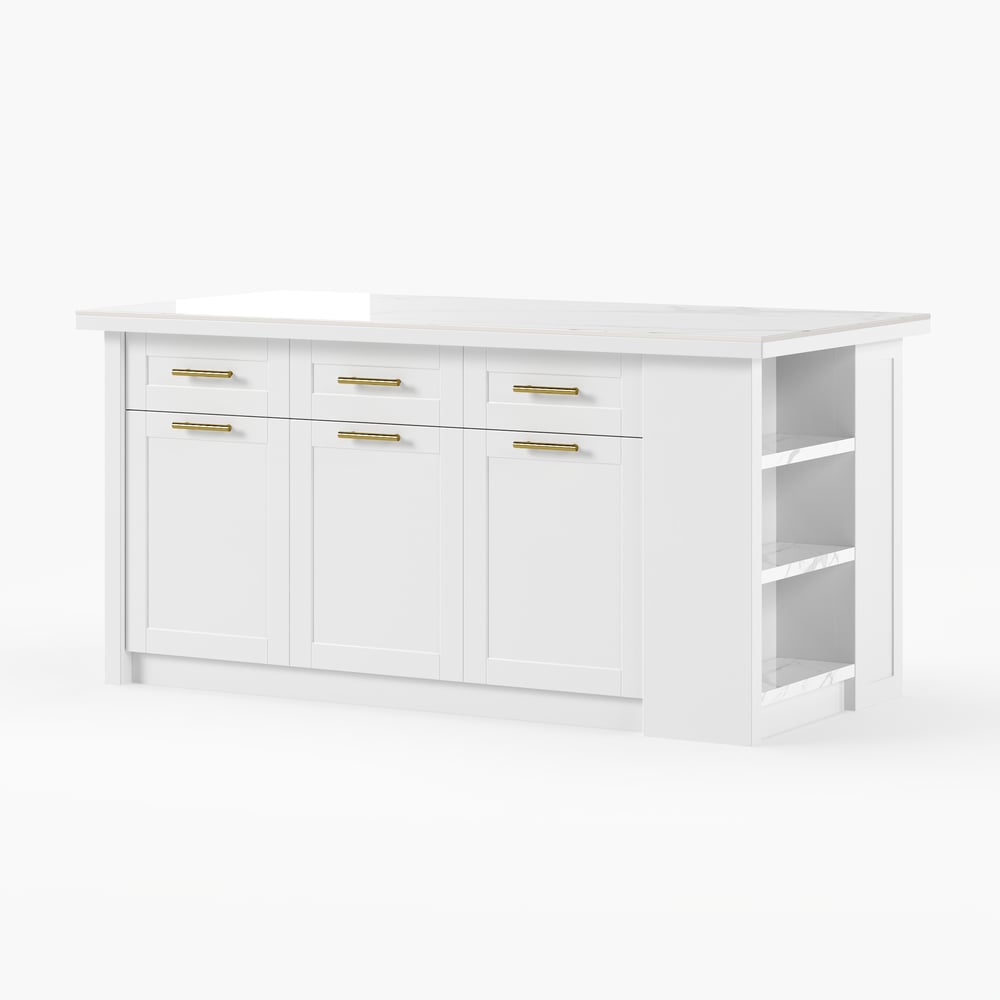 Îlots de cuisine de 1800 mm en pierre frittée blanche moderne avec armoire de rangement image de fenêtre