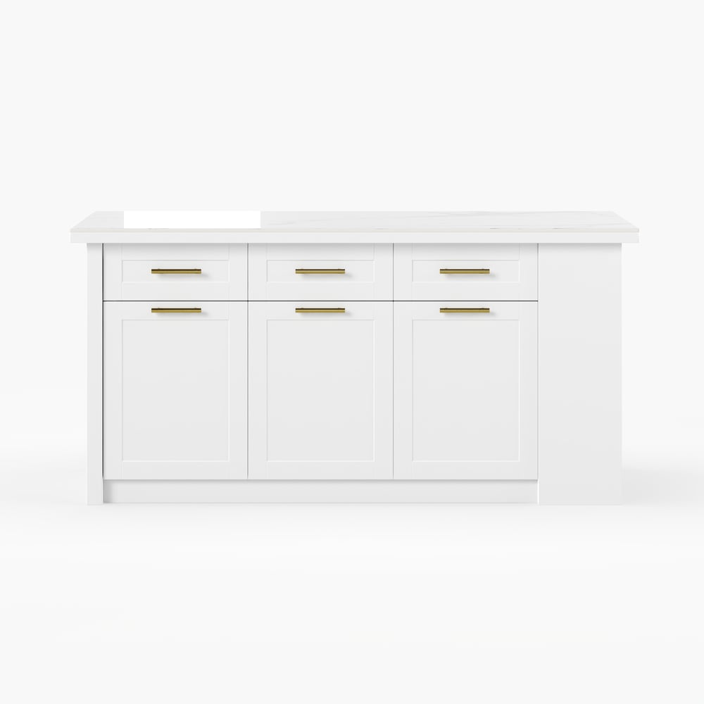 Îlots de cuisine de 1800 mm en pierre frittée blanche moderne avec armoire de rangement image de fenêtre