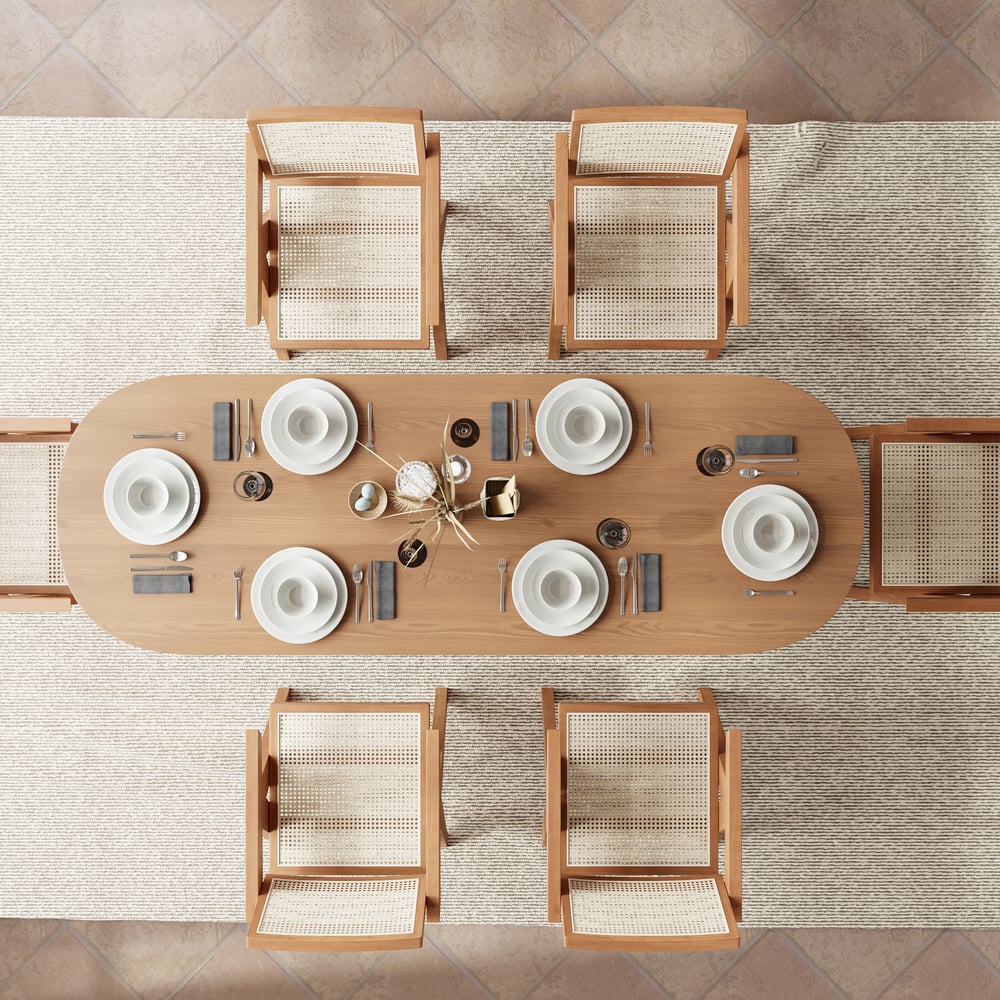 Tintica Series 78.7" Japandi Style Oval Wood Dining Table Walnut Seats 6-8 People window image