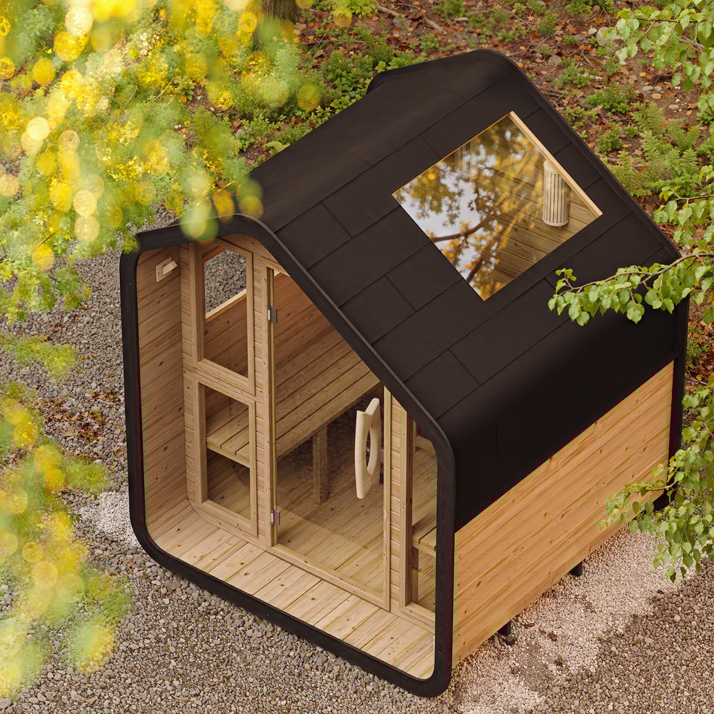 4-Person Electric Outdoor Sauna with LED Lighting & Glass Door window image