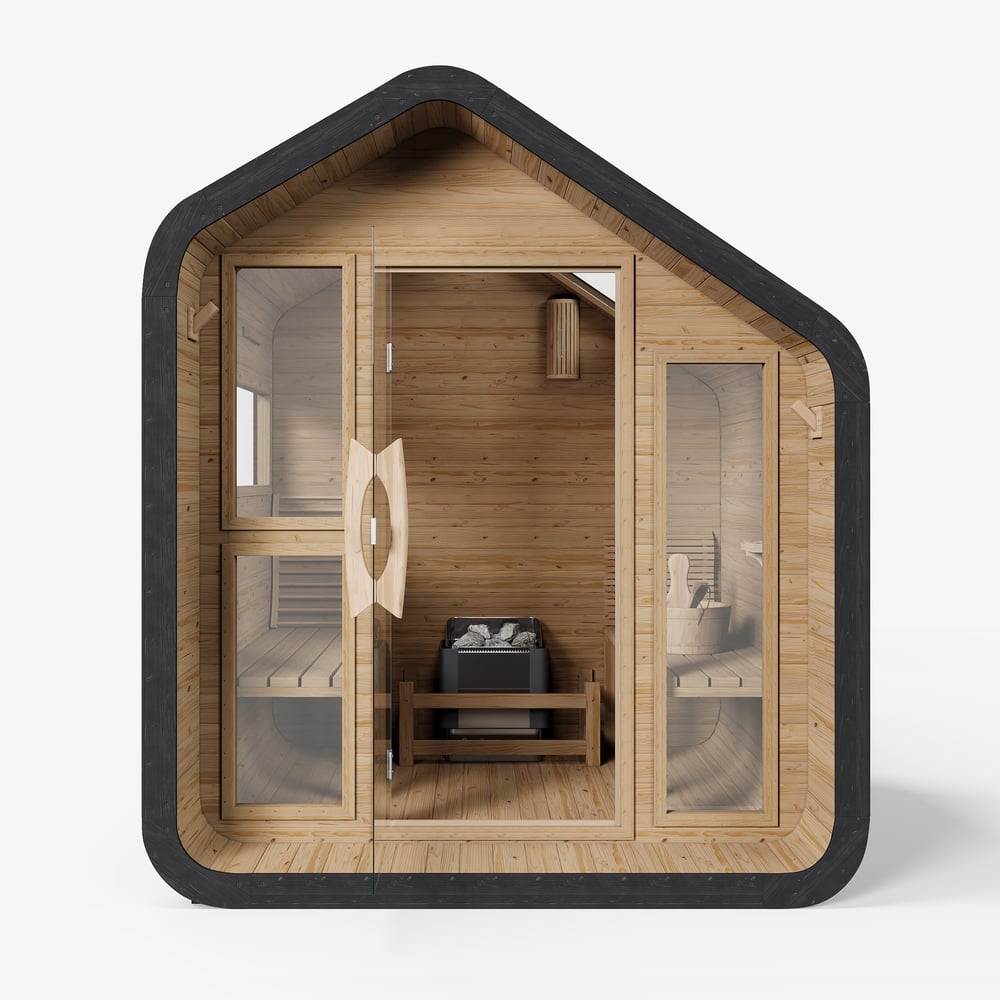 4-Person Electric Outdoor Sauna with LED Lighting & Glass Door window image