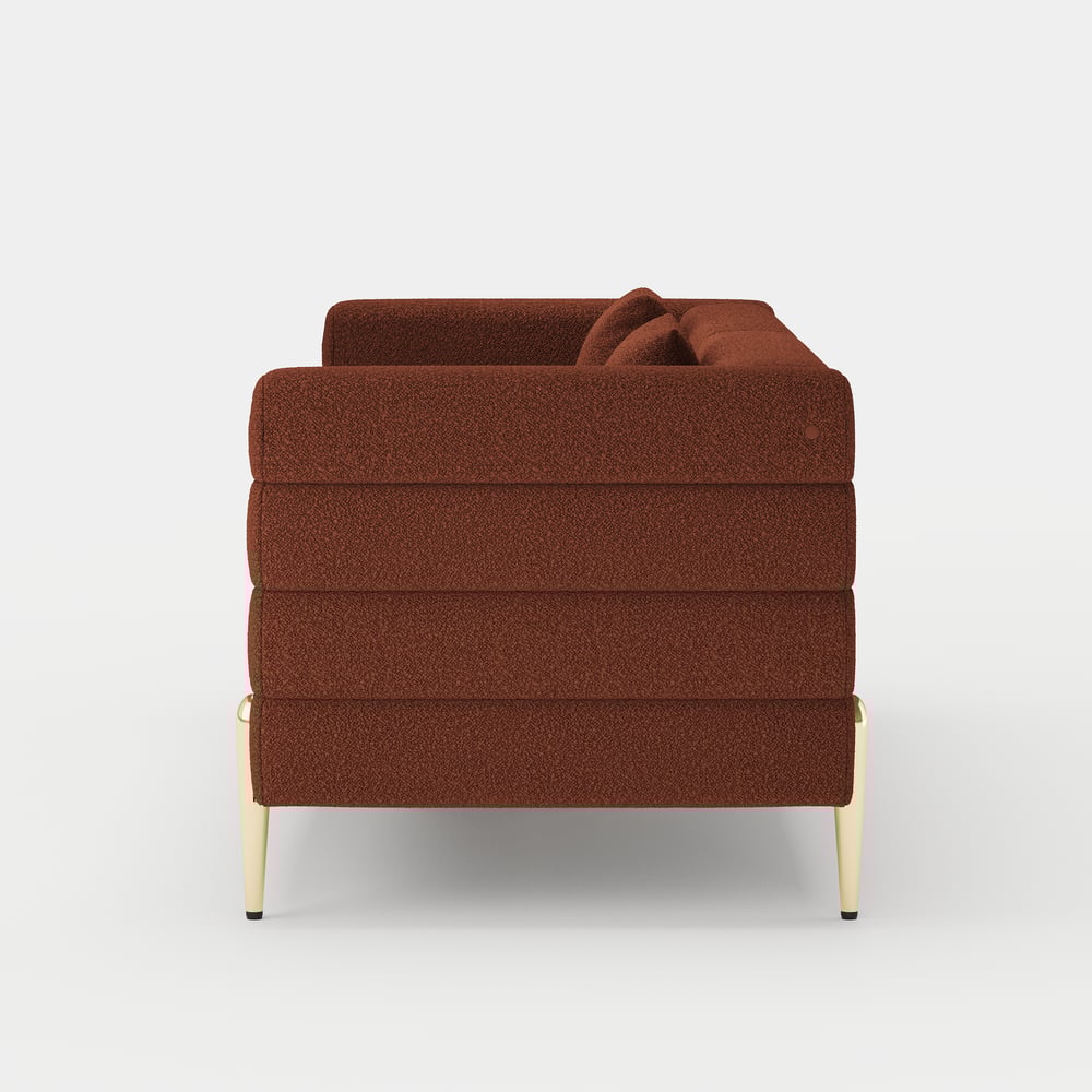 Aurora 2000mm Boucle Fluted Sofa with Gold Legs & Pillows window image
