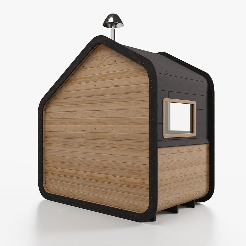 Outdoor Rustic Wooden Sauna with Front Porch Canopy for 2 Person window image