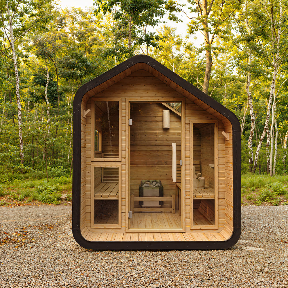 4-Person Electric Outdoor Sauna with LED Lighting & Glass Door window image