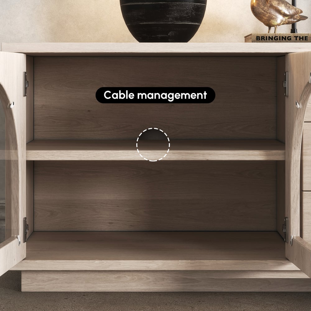 Arune 72" Arched Glass Doors TV Stand with Storage and LED window image