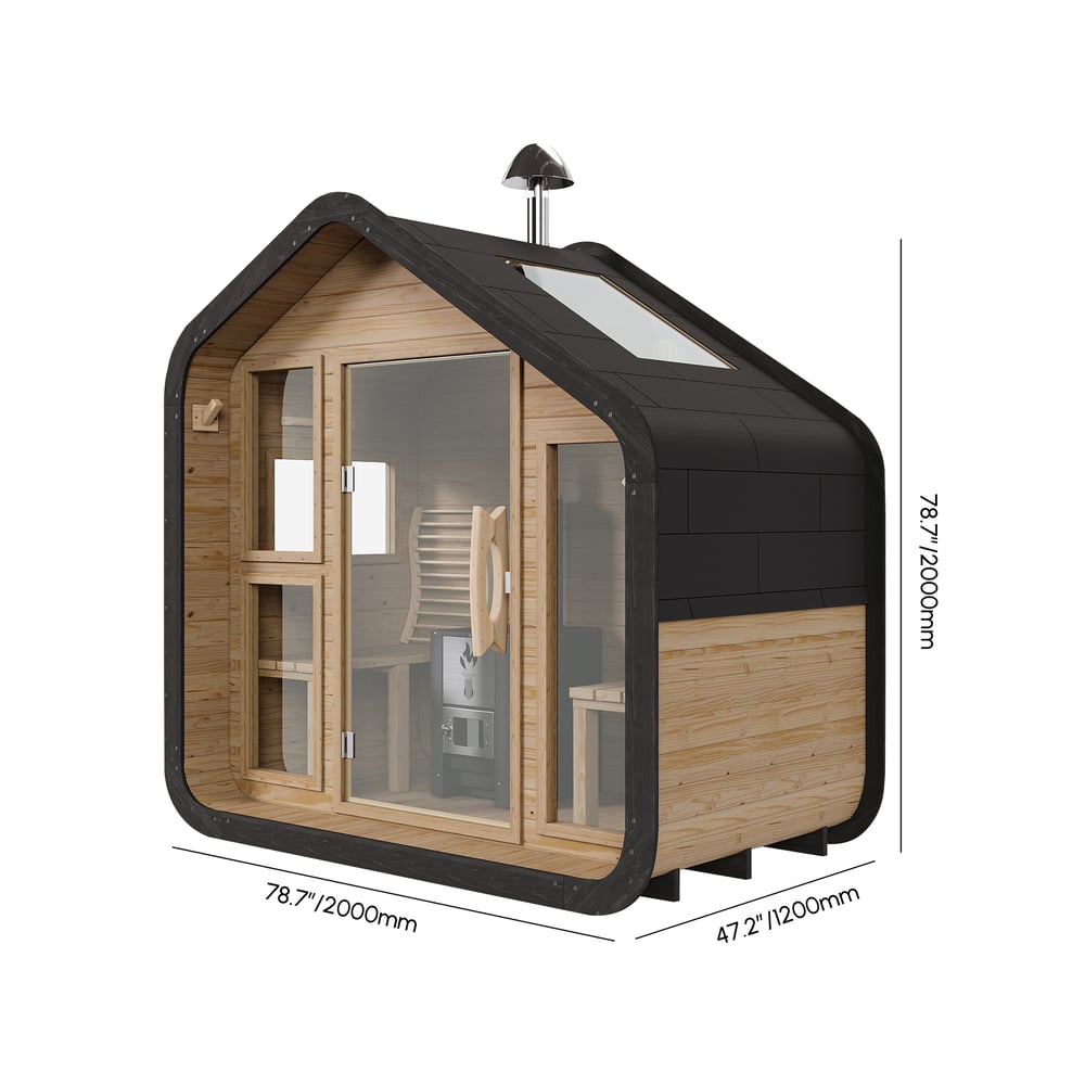 Outdoor Rustic Wooden Sauna with Front Porch Canopy for 2 Person weights dimensions image