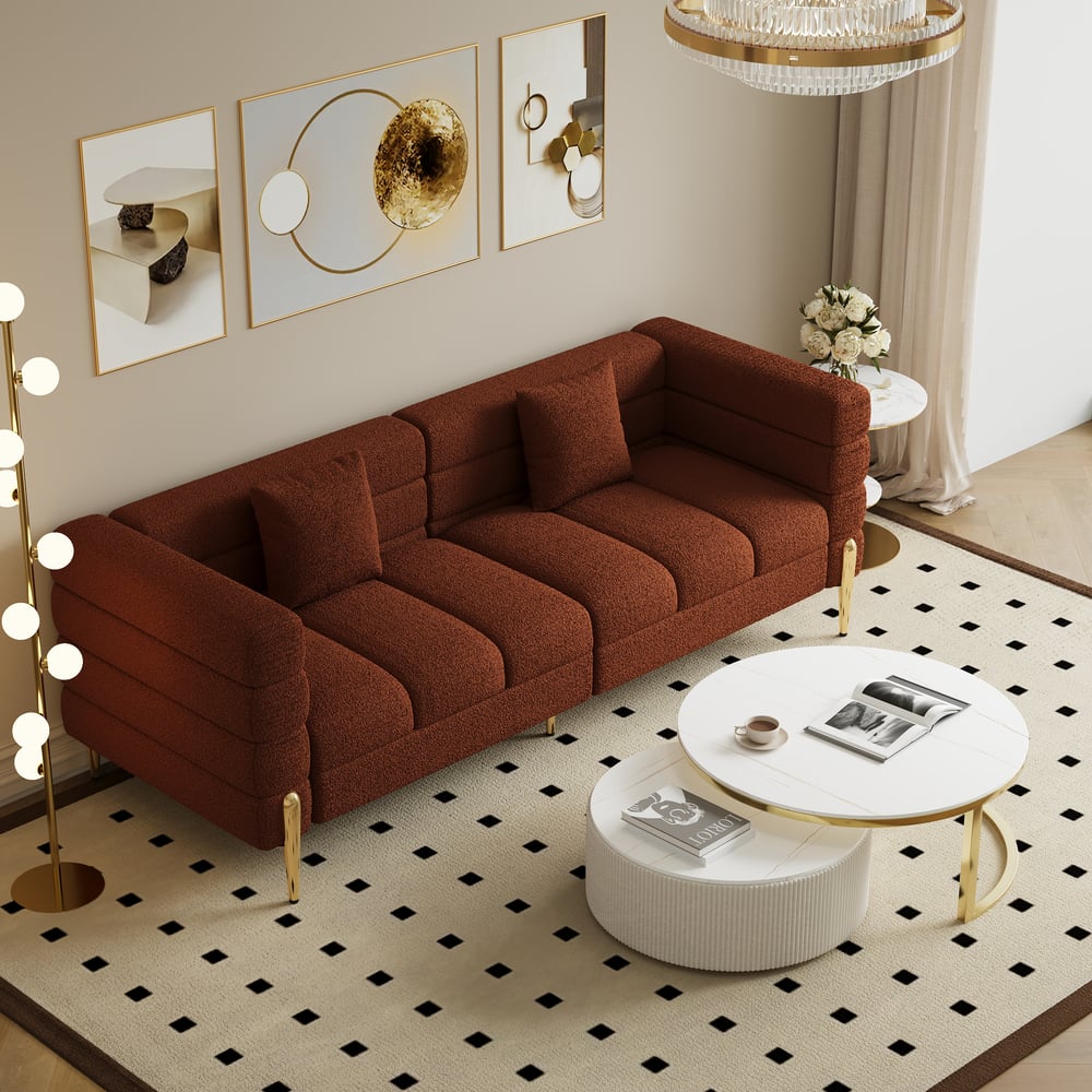 Aurora 2000mm Boucle Fluted Sofa with Gold Legs & Pillows window image