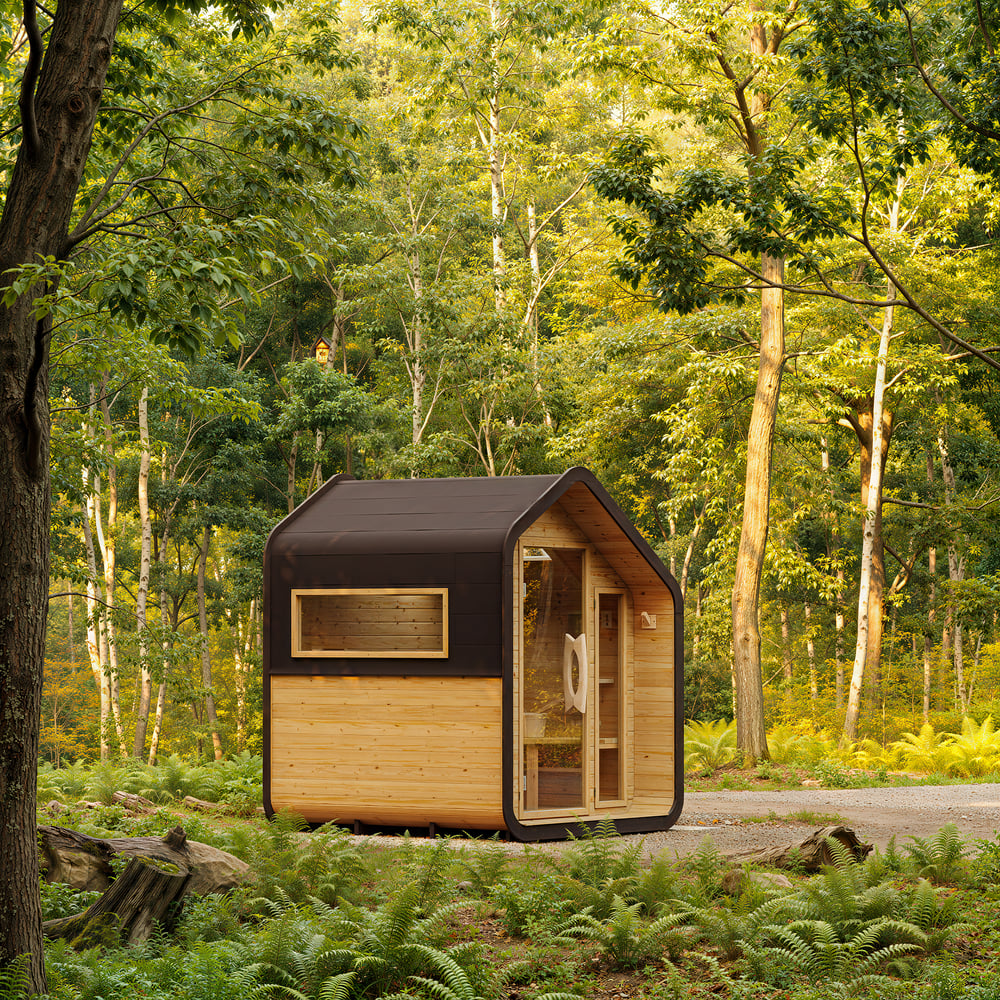 4-Person Electric Outdoor Sauna with LED Lighting & Glass Door window image