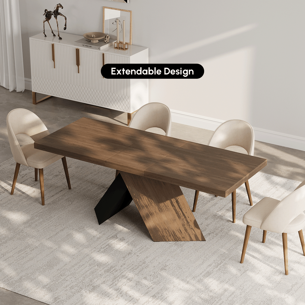 Table de salle à manger extensible en noyer de 1630 mm à 2030 mm, base piédestal de ferme moderne pour 4 à 6 personnes image de fenêtre