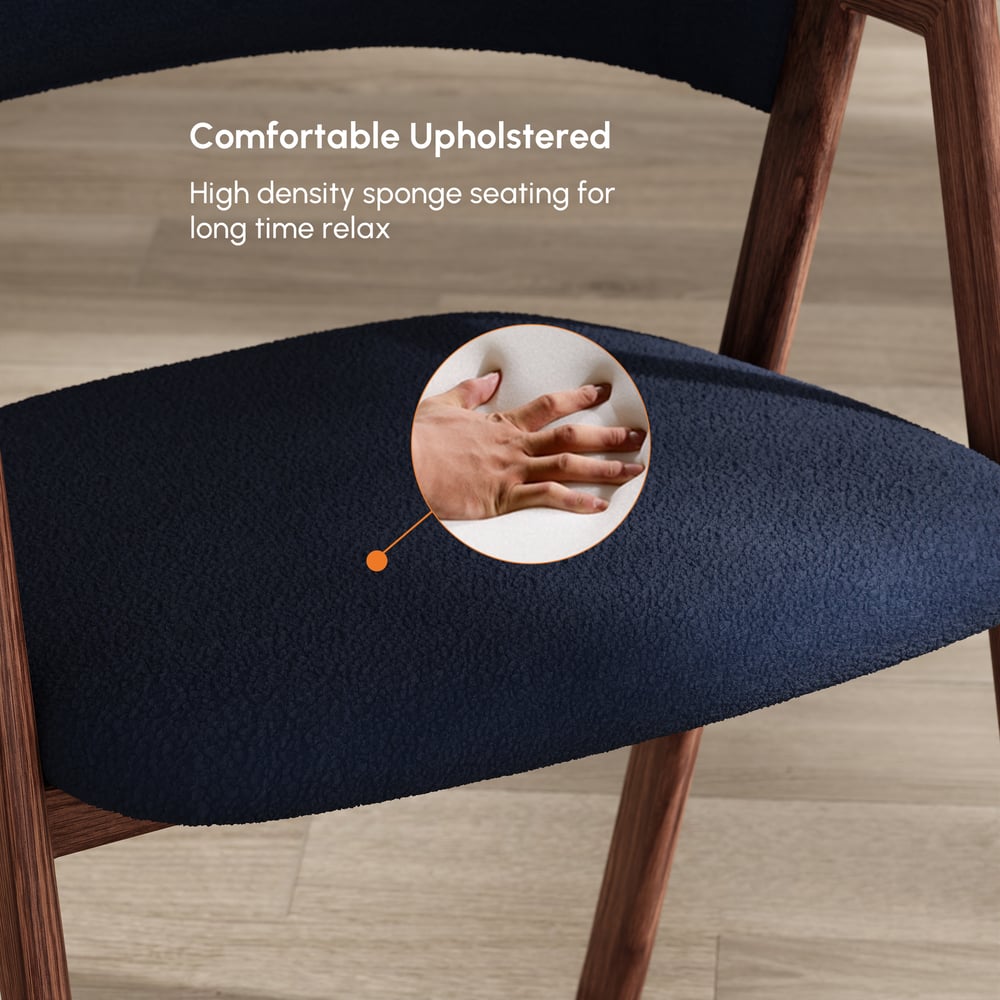 Blue Boucle Upholstered Dining Chair Curved Back Chair Set of 2 window image