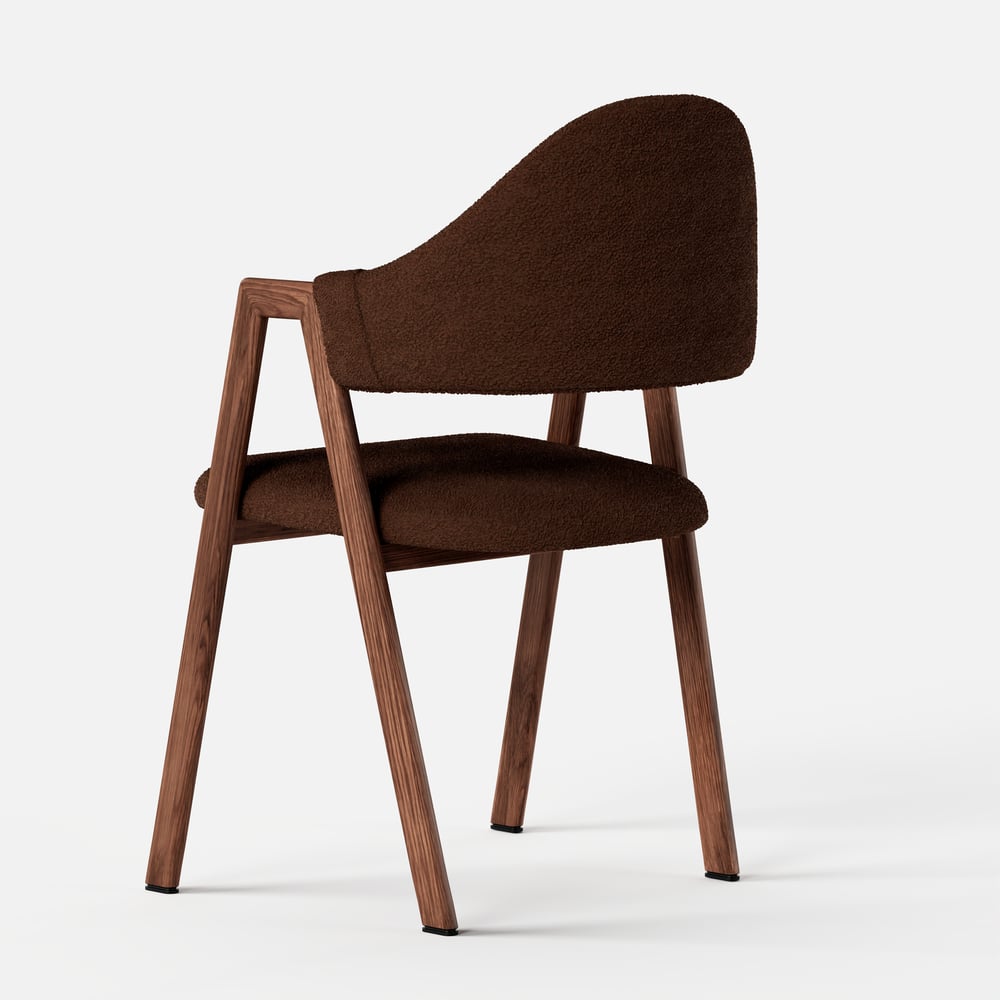 Brown Boucle Upholstered Dining Chair Curved Back Chair Set of 2 window image