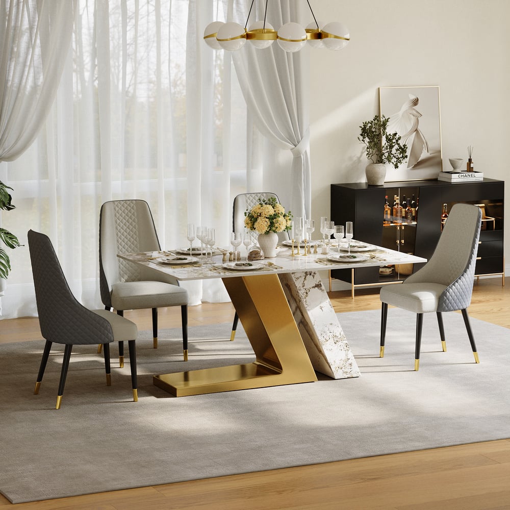 Modern 1600mm Rectangle Sintered Stone Dining Table with 4 Chairs in Gold window image