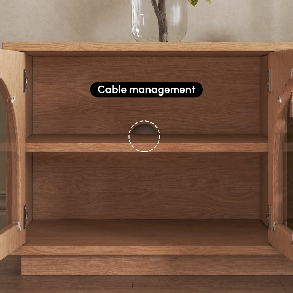 Arune 1830mm Arched Glass Doors TV Stand with Storage and LED window image