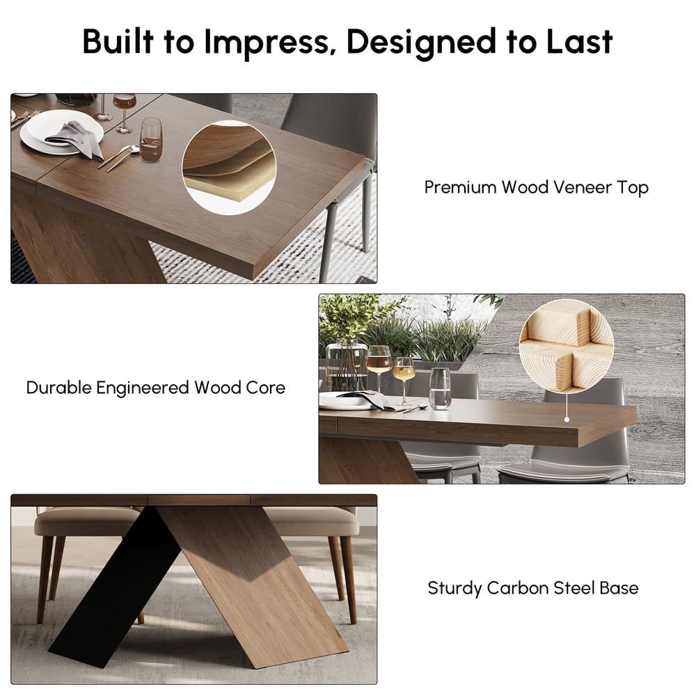 Table de salle à manger extensible en noyer de 1630 mm à 2030 mm, base piédestal de ferme moderne pour 4 à 6 personnes image de fenêtre