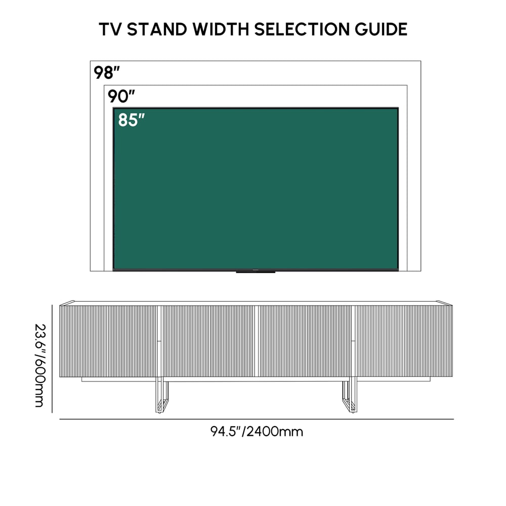 Grovyn 95" Sintered Stone Top Fluted TV Stand with Storage weights dimensions image