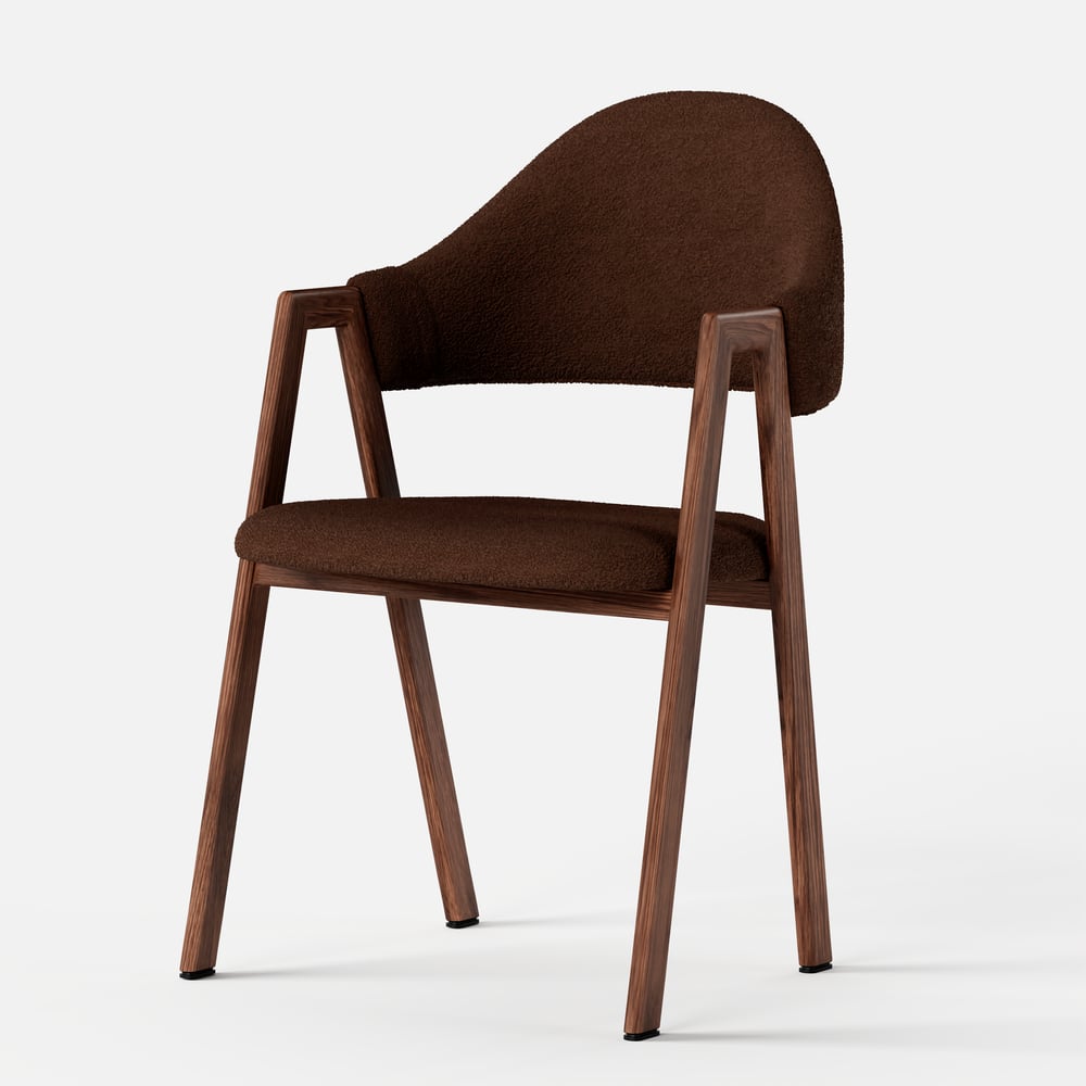 Brown Boucle Upholstered Dining Chair Curved Back Chair Set of 2 window image