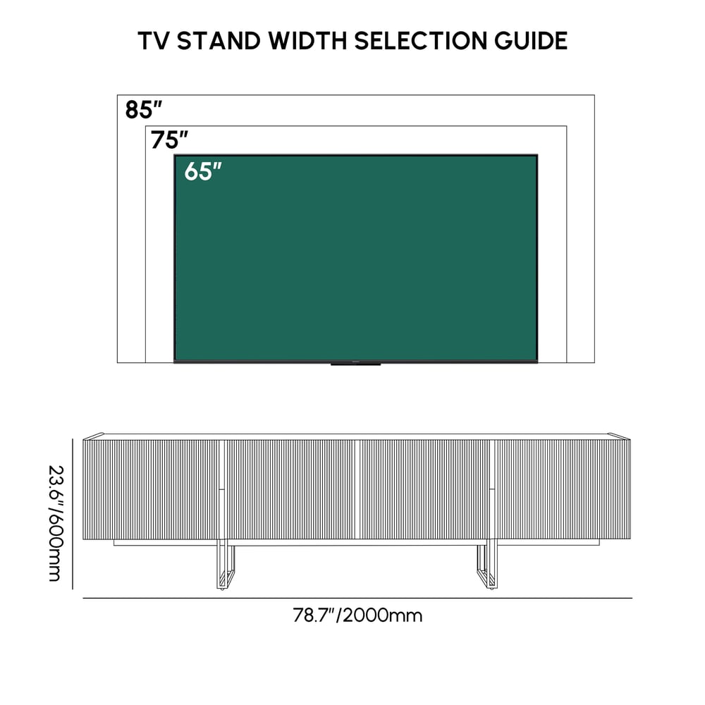 Grovyn 2000mm Sintered Stone Top Fluted TV Stand with Storage weights dimensions image