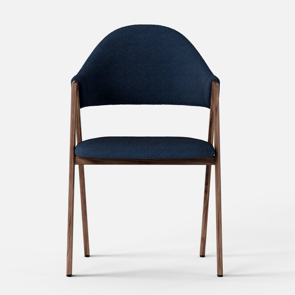 Blue Boucle Upholstered Dining Chair Curved Back Chair Set of 2 window image